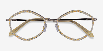Yellow Floral Folium -  Metal Eyeglasses