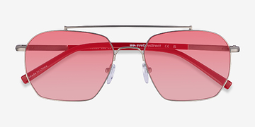 Matt Silver Solid Red Golf -  Métal Lunettes de soleil