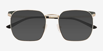 Shiny Gold Green Grey -  Metal Sunglasses
