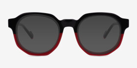 Vesper Black Red Acétate Montures de lunettes de vue d'EyeBuyDirect, with Tinted Lenses